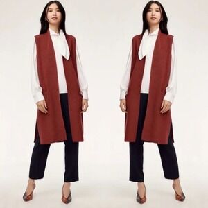 Aritzia 100% Merino Wool Sweater Vest‎ Womens Sz XS Oversized Longlint Knit Rust